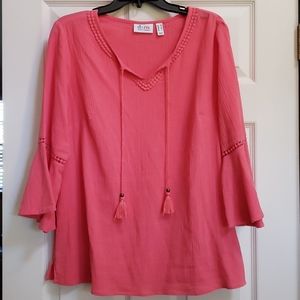 Denim & Co. Crinkle Gauze Bell Sleeve Top